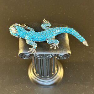 JOAN RIVERS SWARVOSKI TURQUOISE BLUE CRYSTALS LIZARD SALAMANDER BROOCH 3.5"